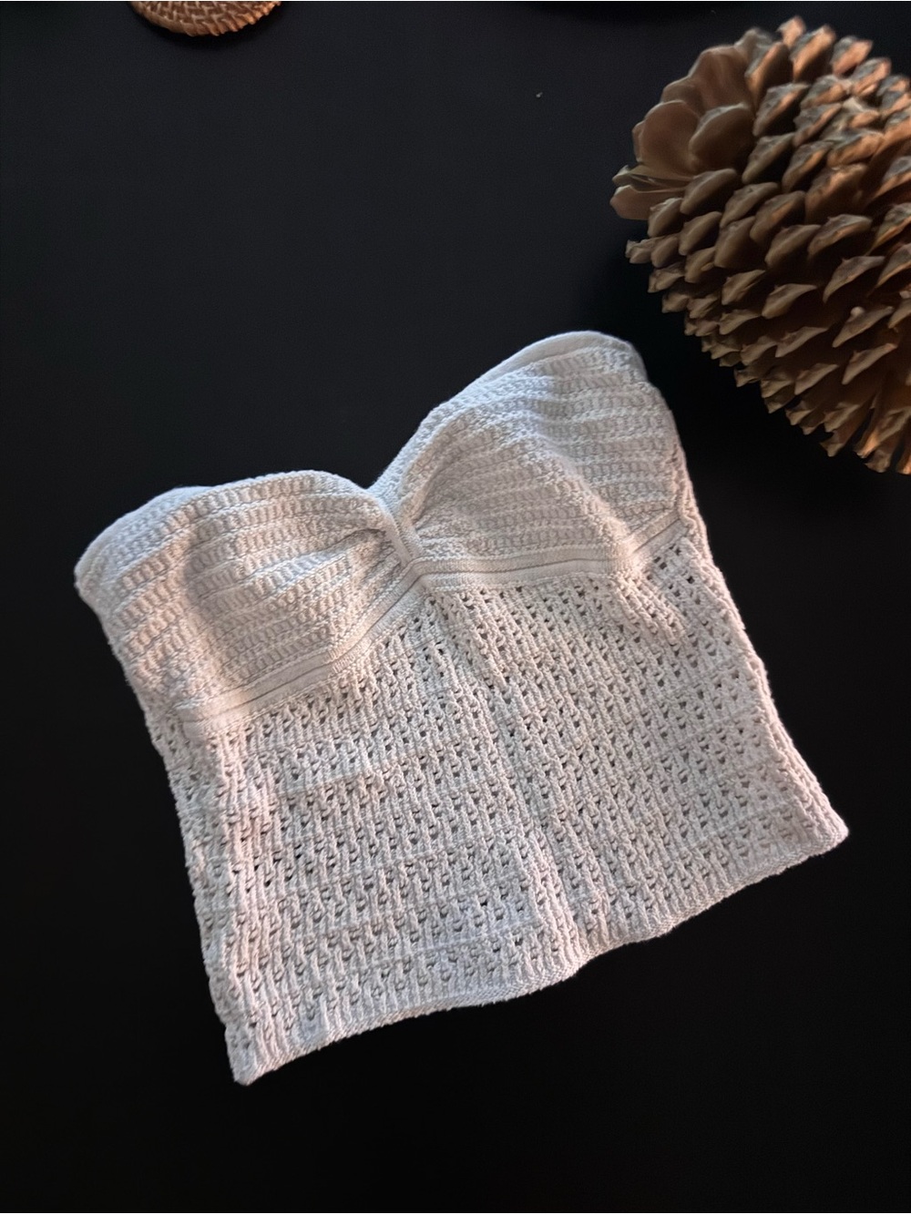 Strapless Crochet Bustier Top - White